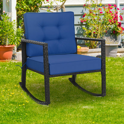 Patio Rattan Rocker Outdoor Glider Rocking Chair Cushion Lawn, Navy Patio Rocking Chairs & Gliders at Gallery Canada