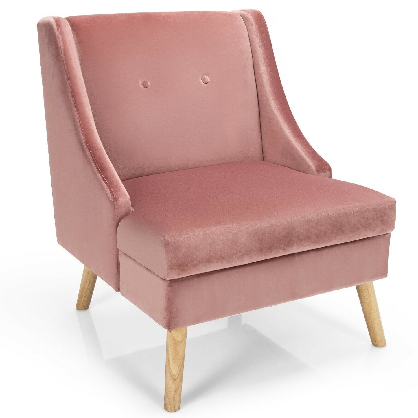 Velvet Wing Back Accent Chair with Rubber Wood Legs and Padded Seat for Living Room, Pink - Gallery Canada