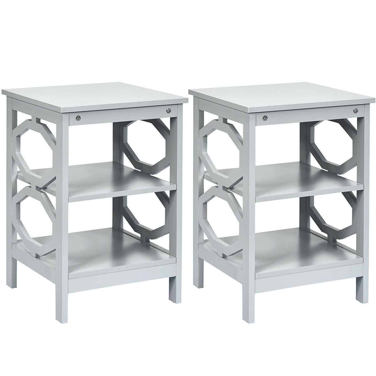 2 Pieces 3-tier Nightstand Sofa Side End Accent Table Storage Display Shelf, Gray Nightstands at Gallery Canada