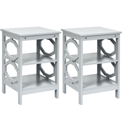 2 Pieces 3-tier Nightstand Sofa Side End Accent Table Storage Display Shelf, Gray Nightstands at Gallery Canada