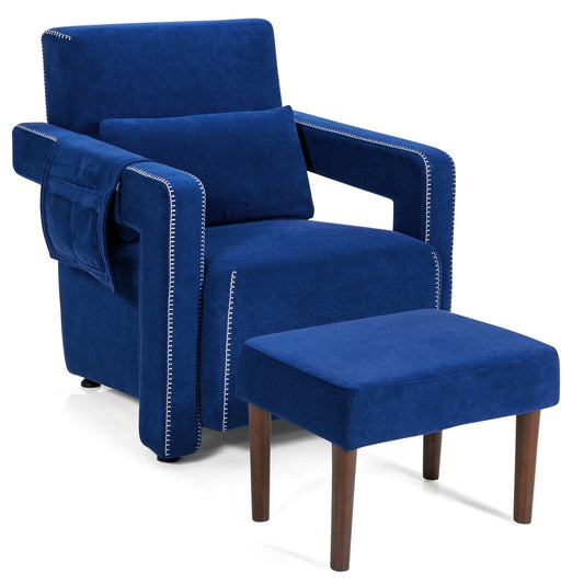 Modern Berber Fleece Single Sofa Chair with Ottoman and Waist Pillow, Blue at Gallery Canada