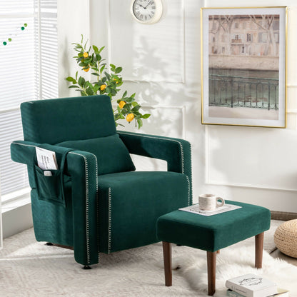Modern Berber Fleece Single Sofa Chair with Ottoman and Waist Pillow, Green Accent Chairs at Gallery Canada