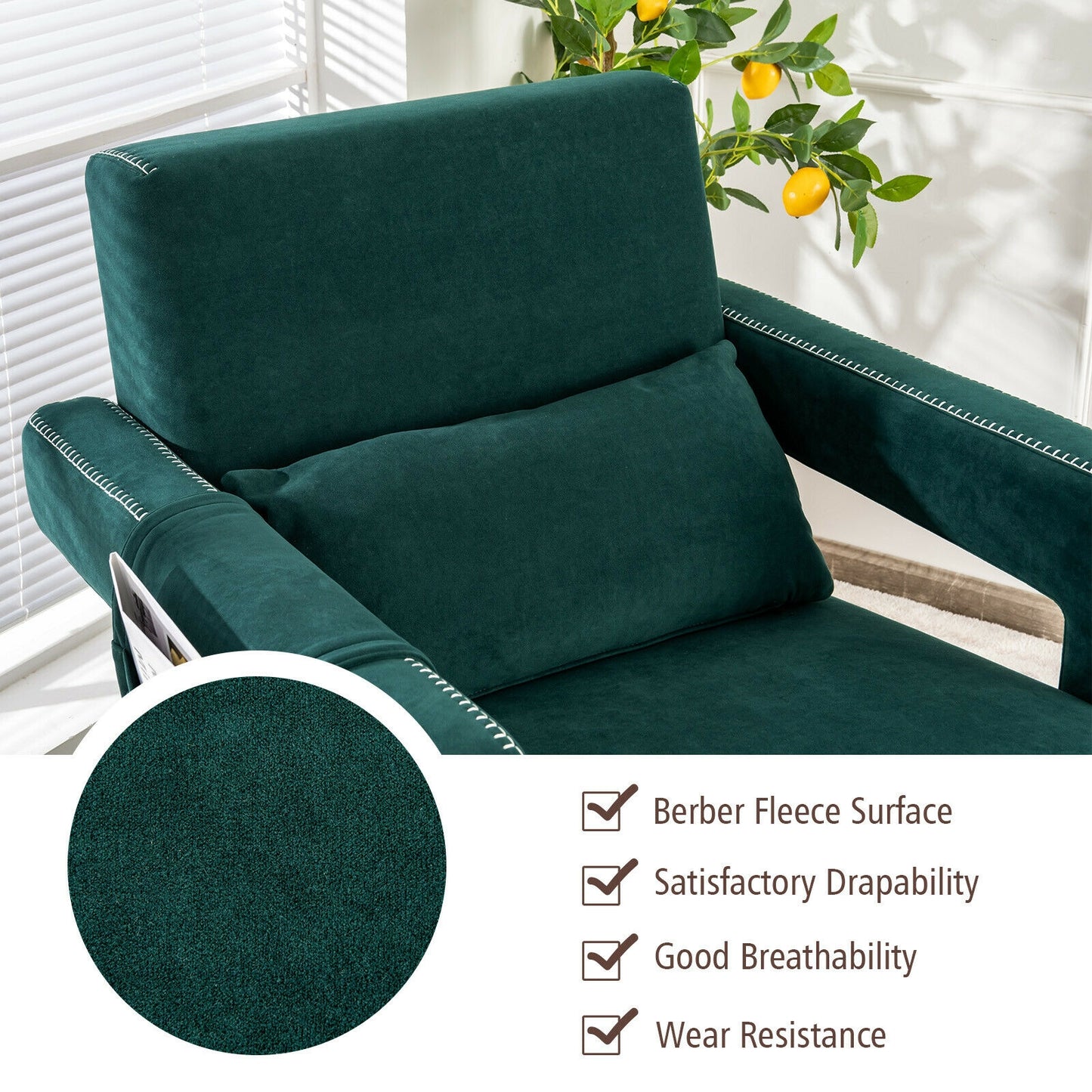 Modern Berber Fleece Single Sofa Chair with Ottoman and Waist Pillow, Green Accent Chairs at Gallery Canada