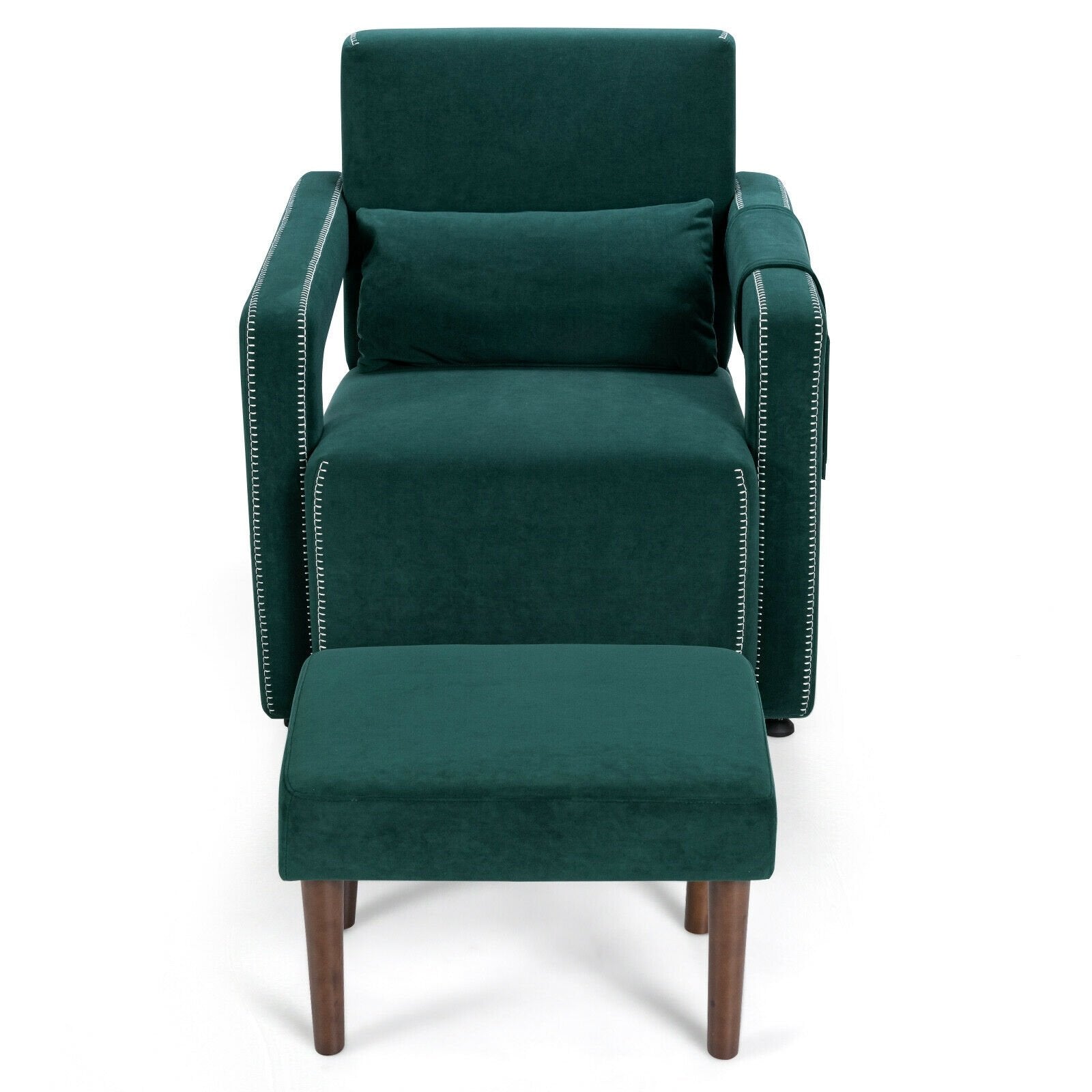 Modern Berber Fleece Single Sofa Chair with Ottoman and Waist Pillow, Green - Gallery Canada