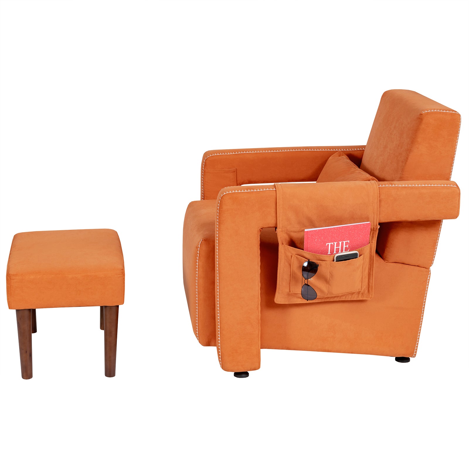 Modern Berber Fleece Single Sofa Chair with Ottoman and Waist Pillow, Orange Accent Chairs at Gallery Canada
