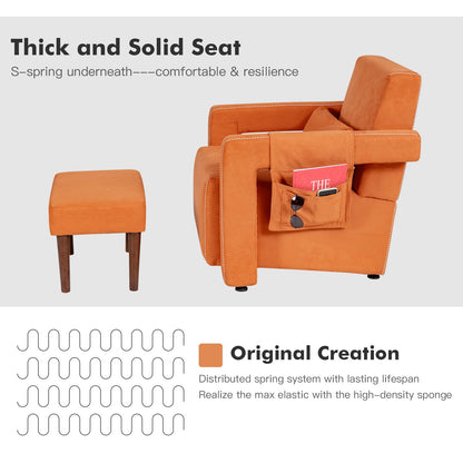 Modern Berber Fleece Single Sofa Chair with Ottoman and Waist Pillow, Orange - Gallery Canada