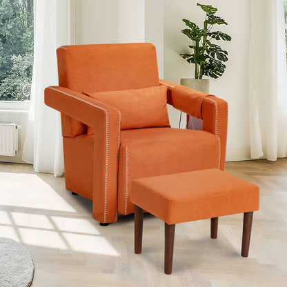 Modern Berber Fleece Single Sofa Chair with Ottoman and Waist Pillow, Orange Accent Chairs at Gallery Canada