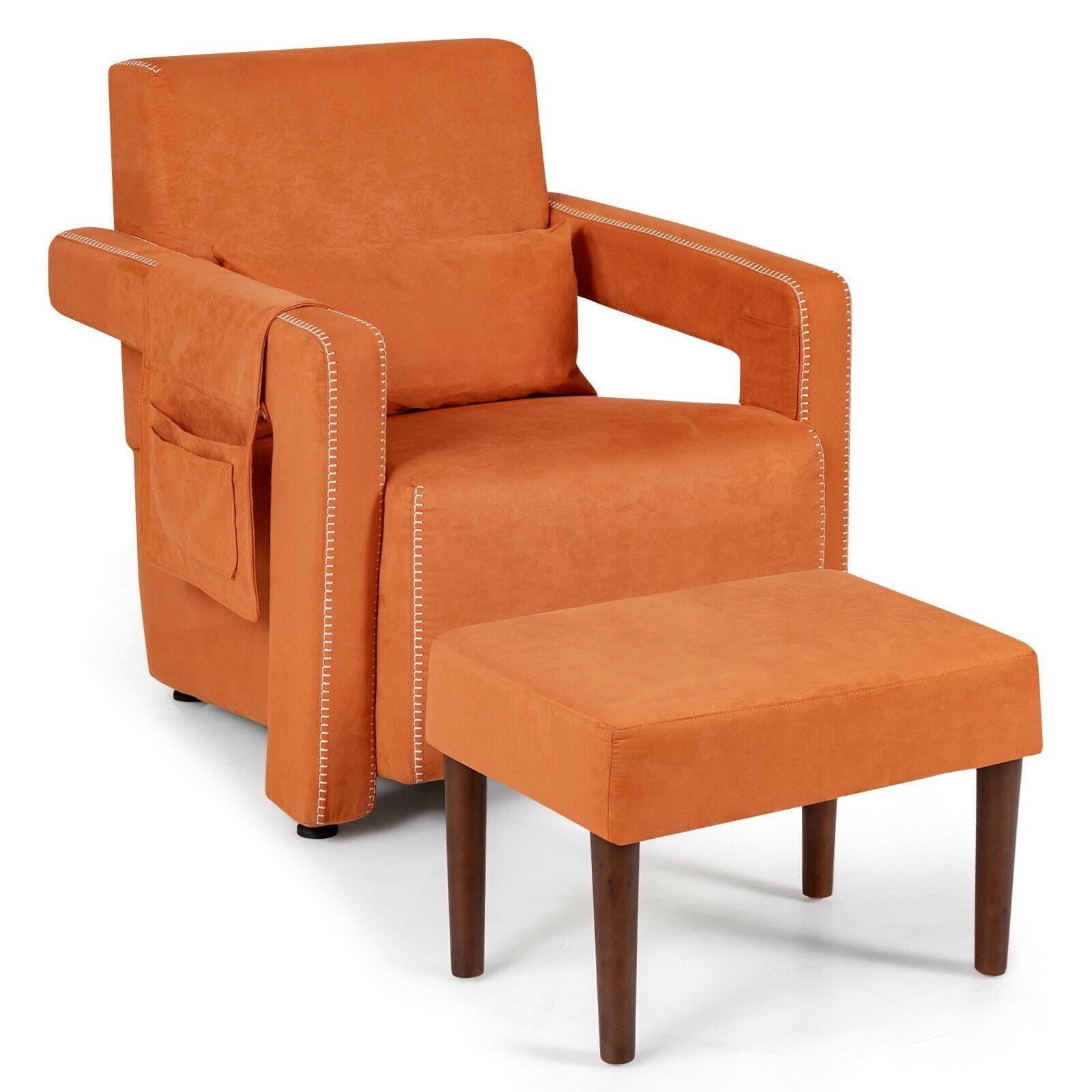 Modern Berber Fleece Single Sofa Chair with Ottoman and Waist Pillow, Orange - Gallery Canada