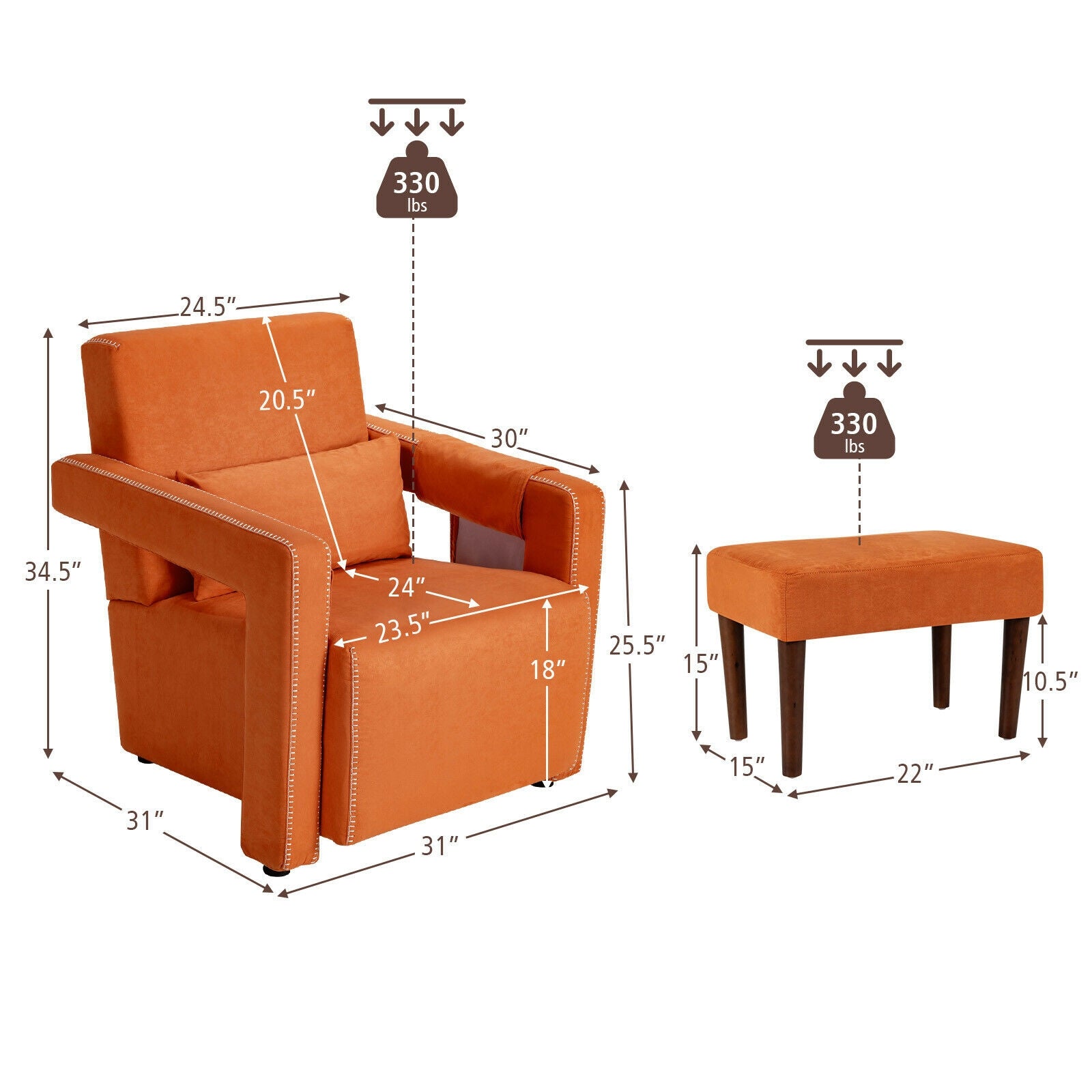 Modern Berber Fleece Single Sofa Chair with Ottoman and Waist Pillow, Orange Accent Chairs at Gallery Canada