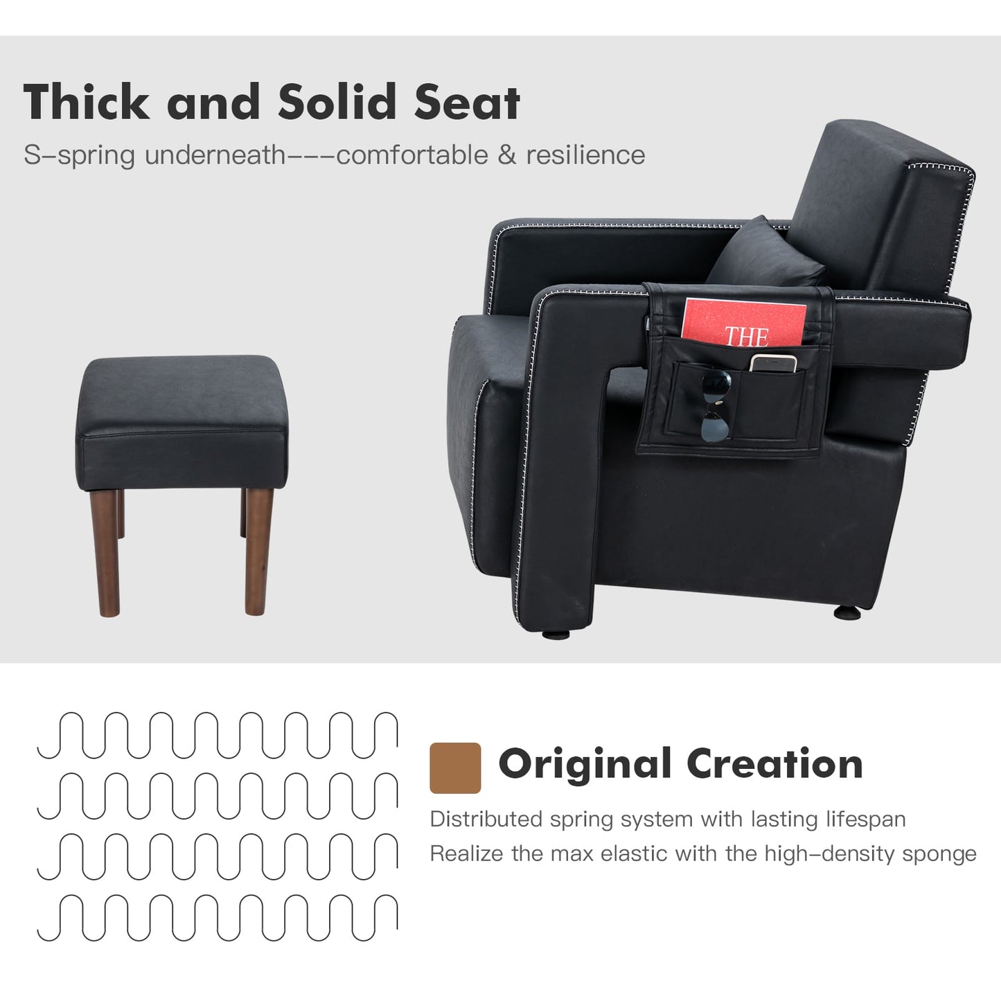 Modern Berber Fleece Sofa Chair With Ottoman, Black Accent Chairs at Gallery Canada