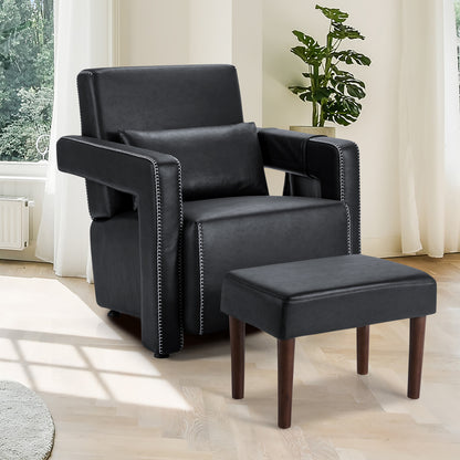 Modern Berber Fleece Sofa Chair With Ottoman, Black Accent Chairs at Gallery Canada