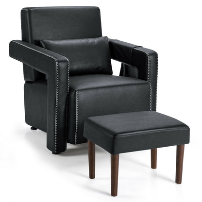 Modern Berber Fleece Sofa Chair With Ottoman, Black Accent Chairs Black at Gallery Canada