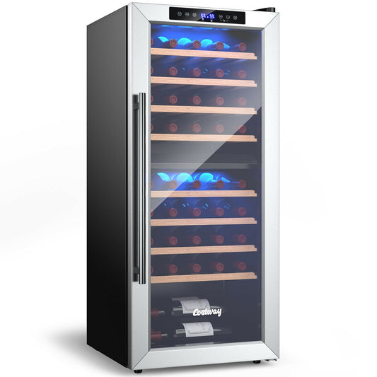 43 Bottle Wine Cooler Refrigerator Dual Zone Temperature Control with 8 Shelves, Black - Gallery Canada