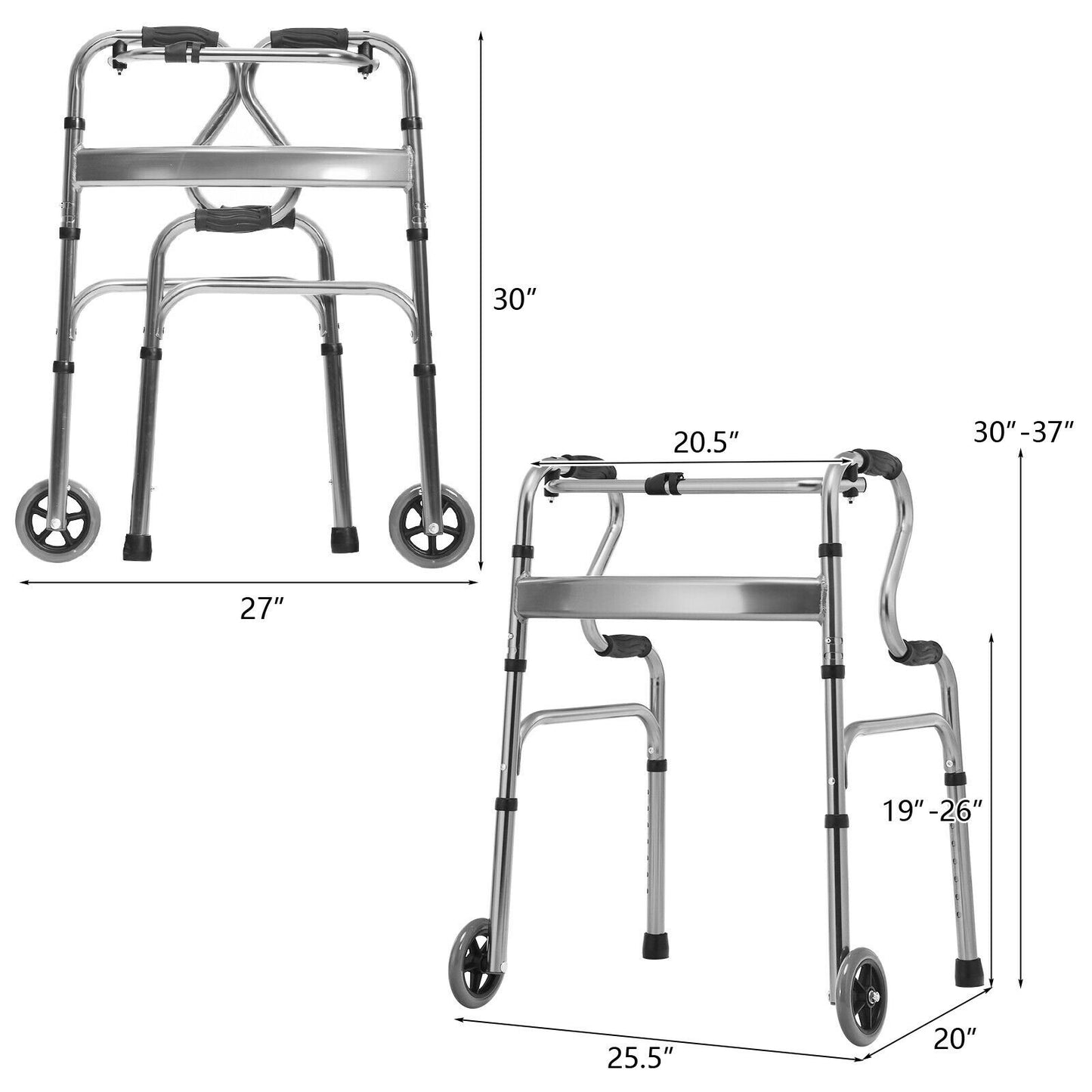 Aluminum Heavy-Duty Folding Wheeled Stand-Assist Walker, Gray