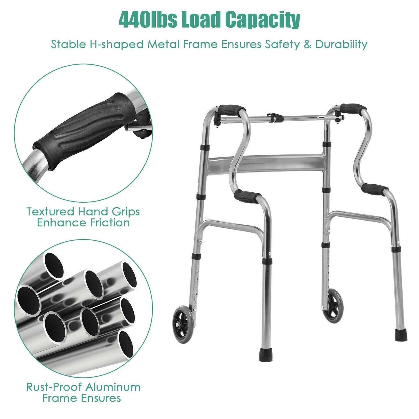 Aluminum Heavy-Duty Folding Wheeled Stand-Assist Walker, Gray