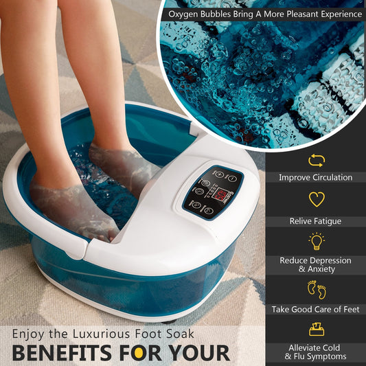 Foot Spa Tub with Bubbles and Electric Massage Rollers for Home Use, Blue - Gallery Canada