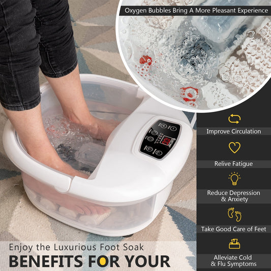 Foot Spa Tub with Bubbles and Electric Massage Rollers for Home Use, White - Gallery Canada