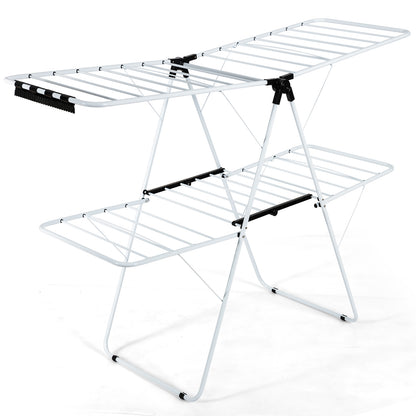 2-Tier Foldable Clothes Drying Rack, Adjustable Gullwing, White Drying Racks White at Gallery Canada