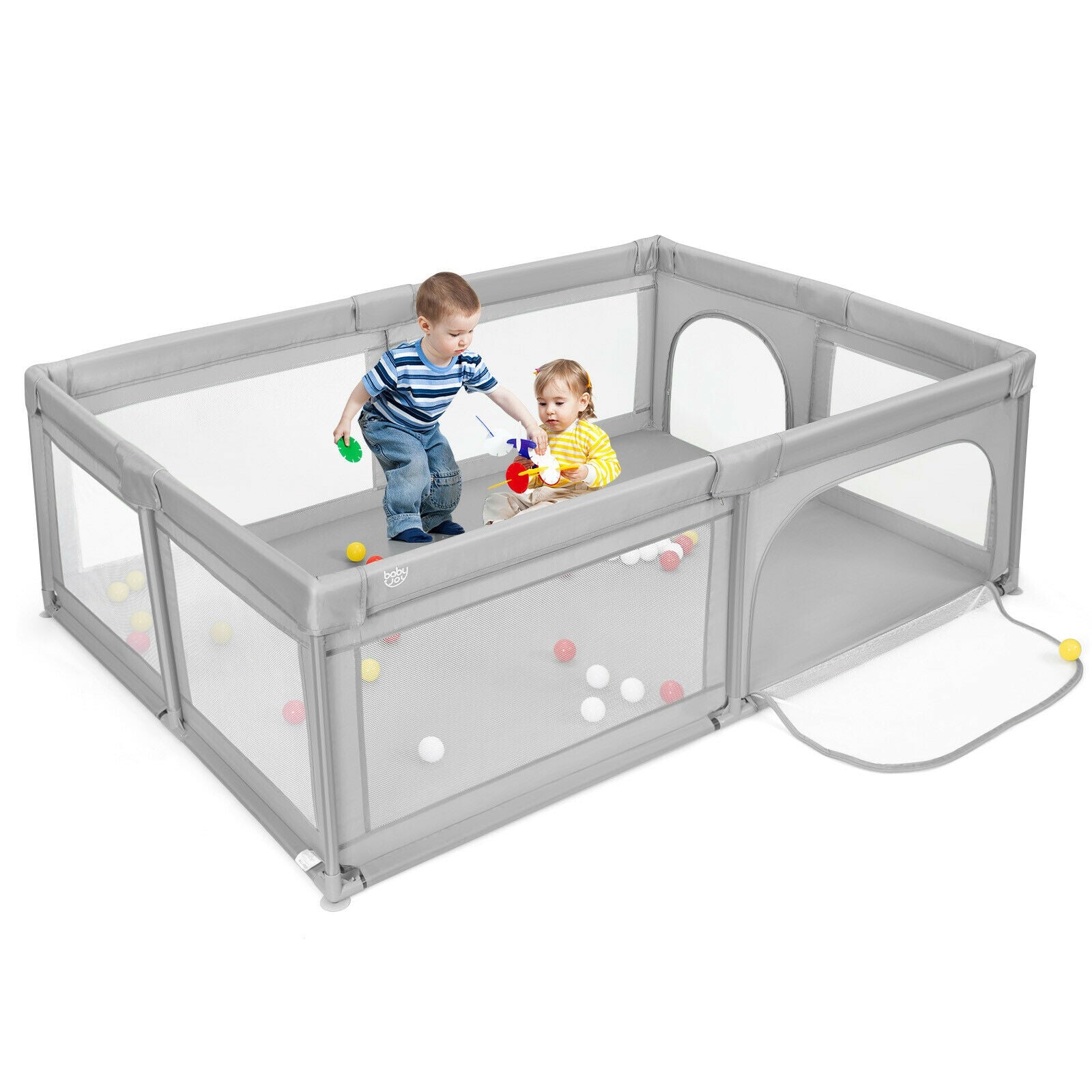 Extra-Large Safety Baby Fence with 50 Ocean Balls, Gray Baby Playpen & Playards at Gallery Canada