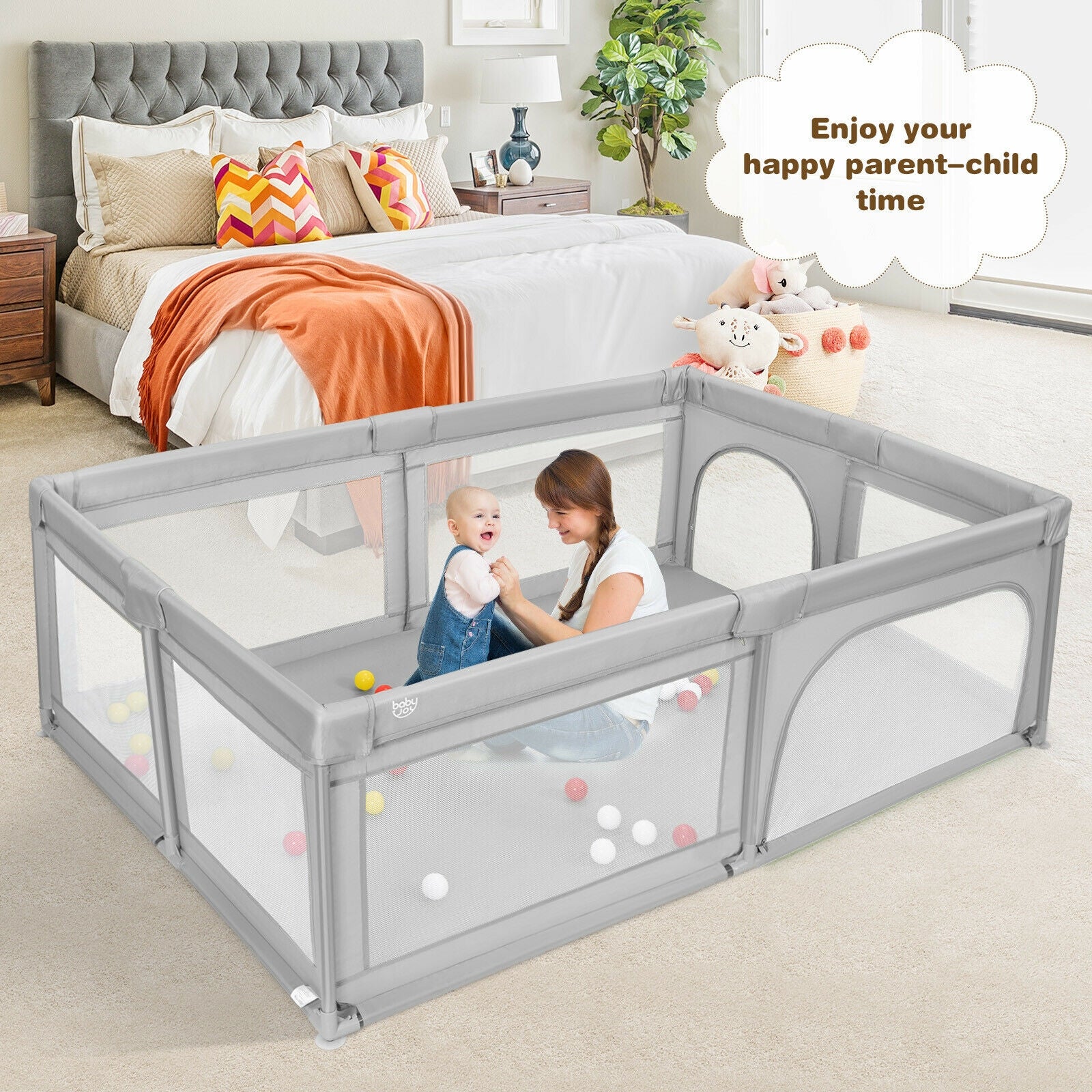 Extra-Large Safety Baby Fence with 50 Ocean Balls, Gray Baby Playpen & Playards at Gallery Canada