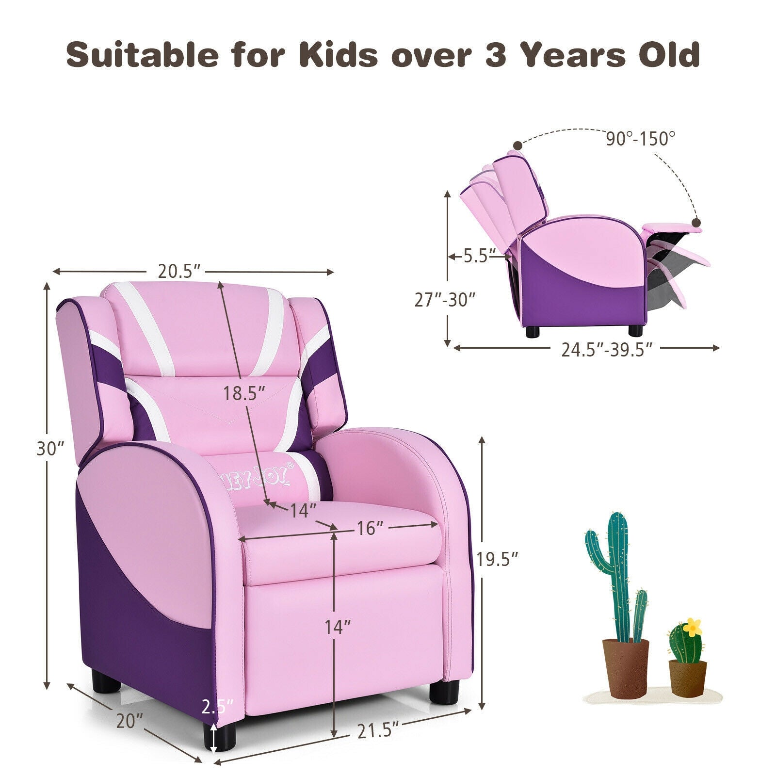 Kids Leather Recliner Chair with Side Pockets, Pink Kids Chairs & Seating at Gallery Canada