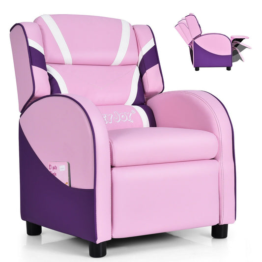 Kids Leather Recliner Chair with Side Pockets, Pink - Gallery Canada