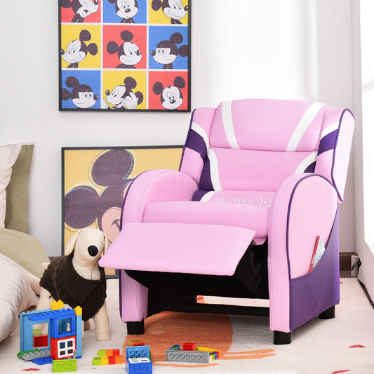 Kids Leather Recliner Chair with Side Pockets, Pink - Gallery Canada