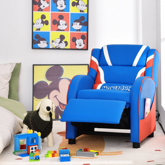 Kids Leather Recliner Chair with Side Pockets, Blue - Gallery Canada