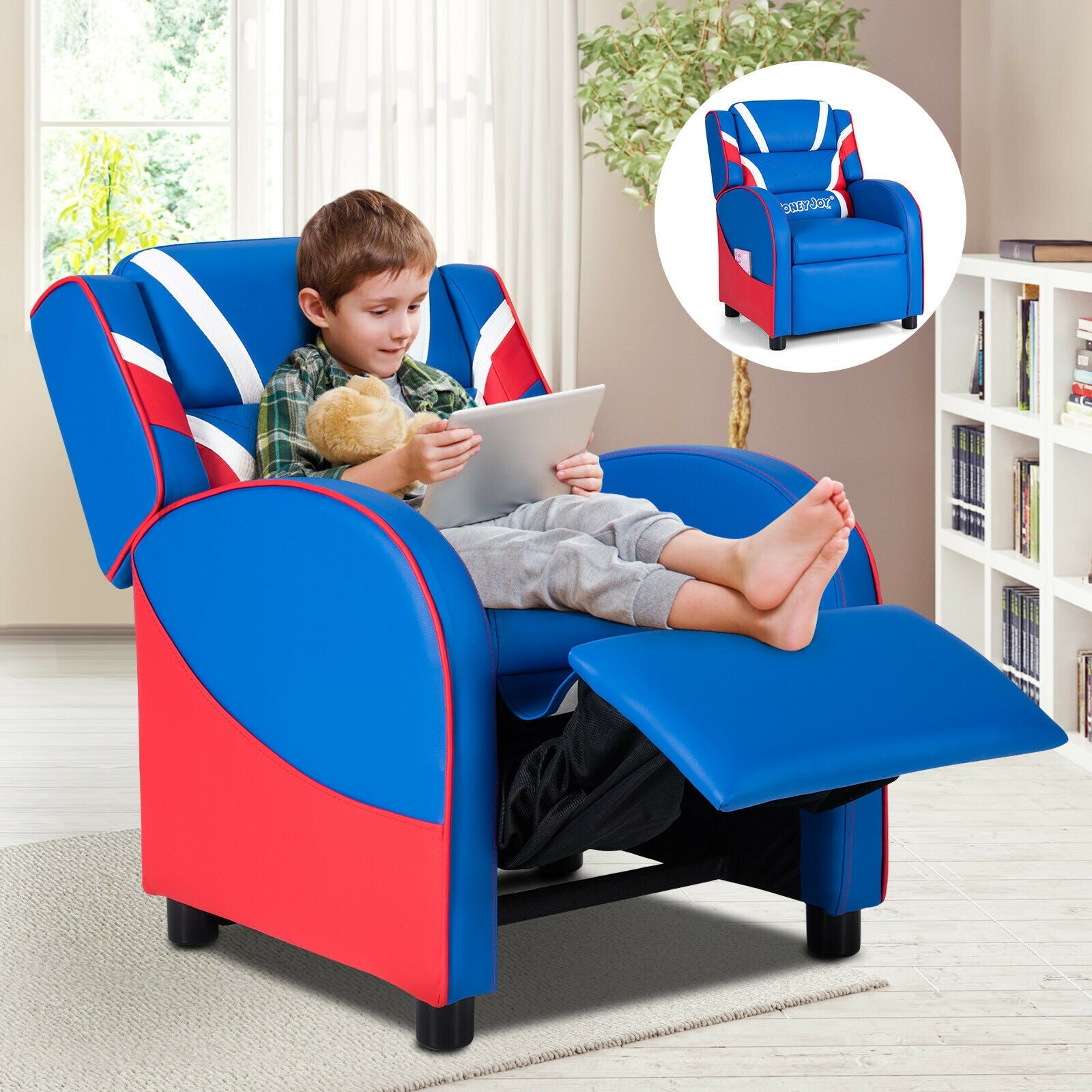 Kids Leather Recliner Chair with Side Pockets, Blue Kids Chairs & Seating at Gallery Canada