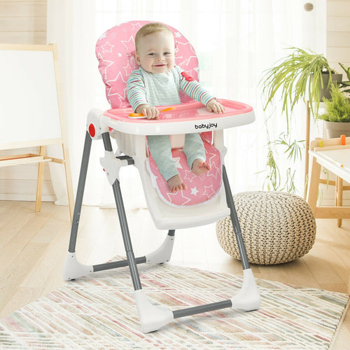 Folding Baby High Dining Chair with 6-Level Height Adjustment, Pink