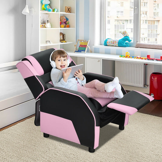 Kids Youth PU Leather Gaming Sofa Recliner with Headrest and Footrest, Pink - Gallery Canada