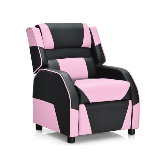 Kids Youth PU Leather Gaming Sofa Recliner with Headrest and Footrest, Pink - Gallery Canada