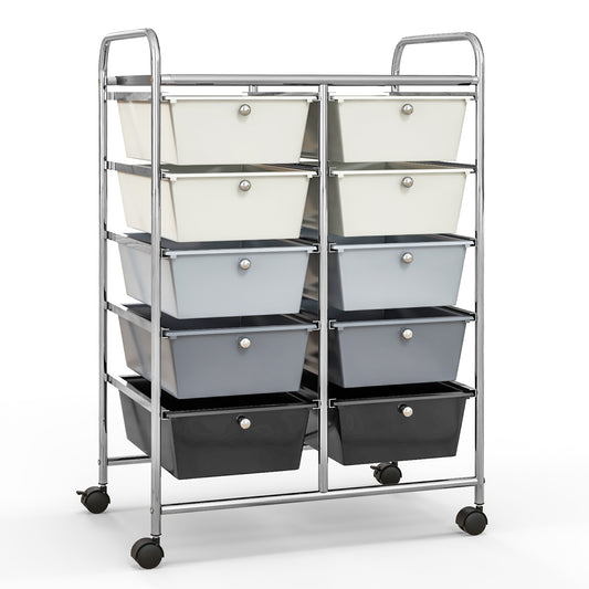 10-Drawer Rolling Storage Cart, Gray, Beige File Cabinets Beige & Gray at Gallery Canada