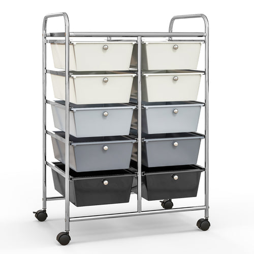 10-Drawer Rolling Storage Cart, Gray, Beige