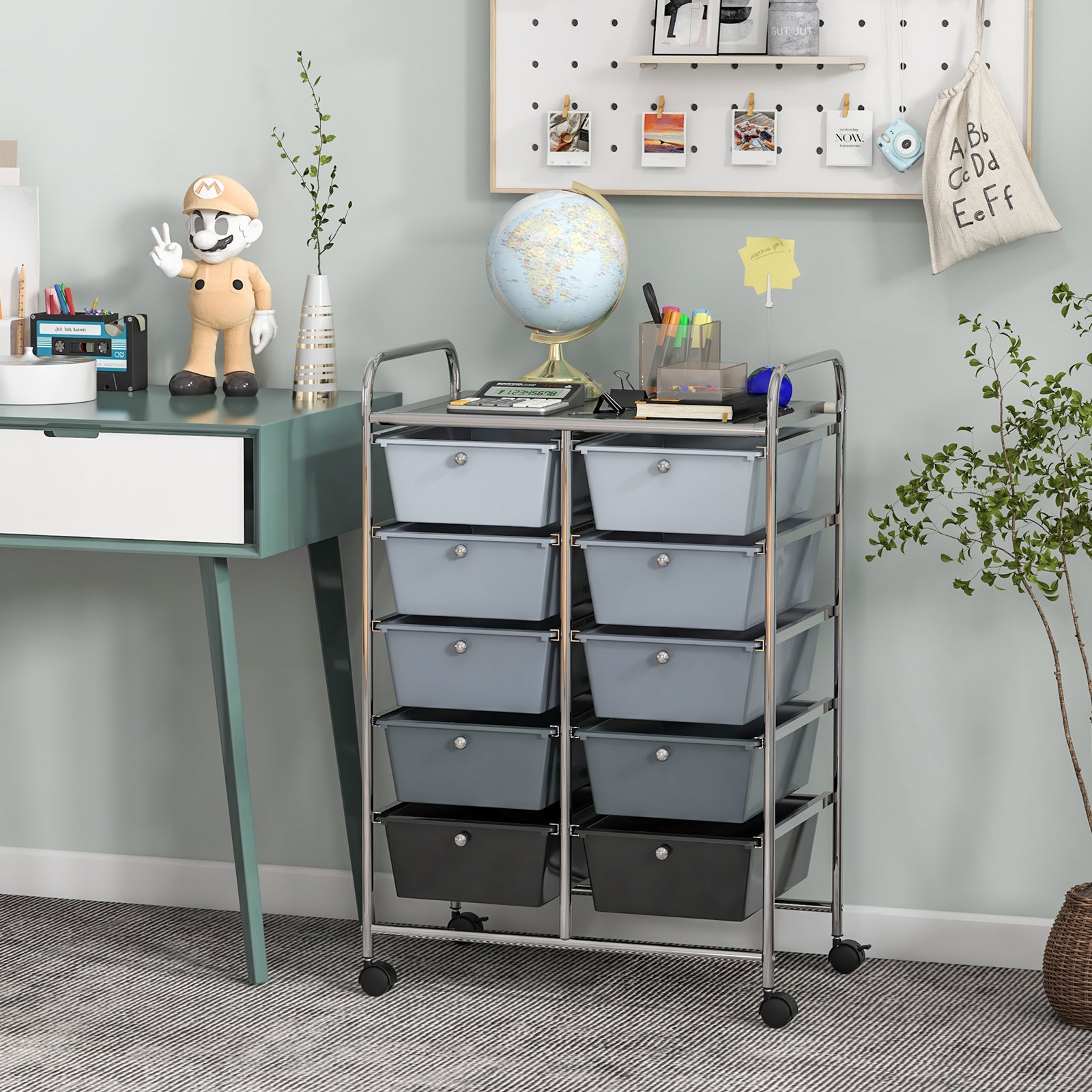 10-Drawer Rolling Storage Cart, Gray File Cabinets at Gallery Canada