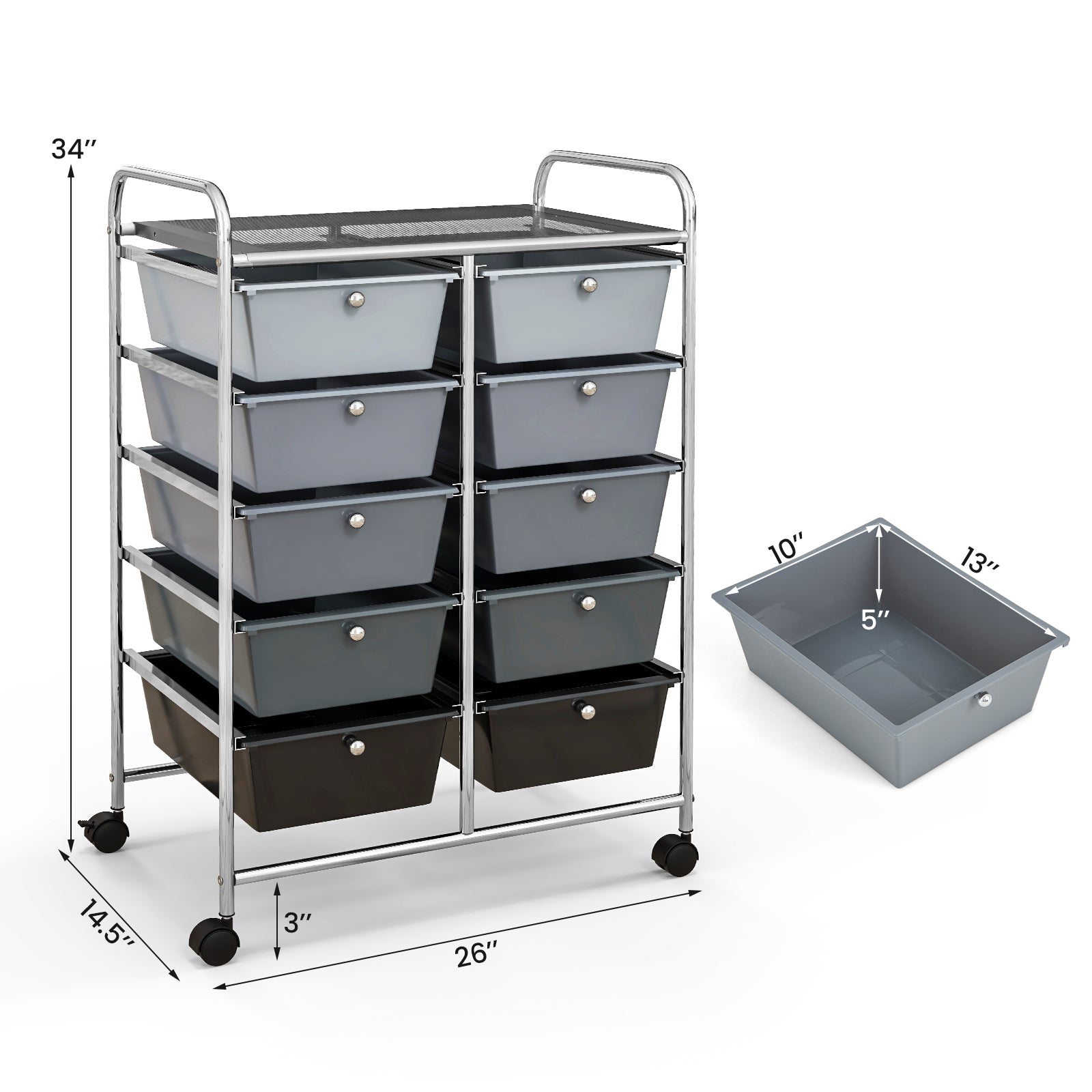 10-Drawer Rolling Storage Cart, Gray File Cabinets at Gallery Canada