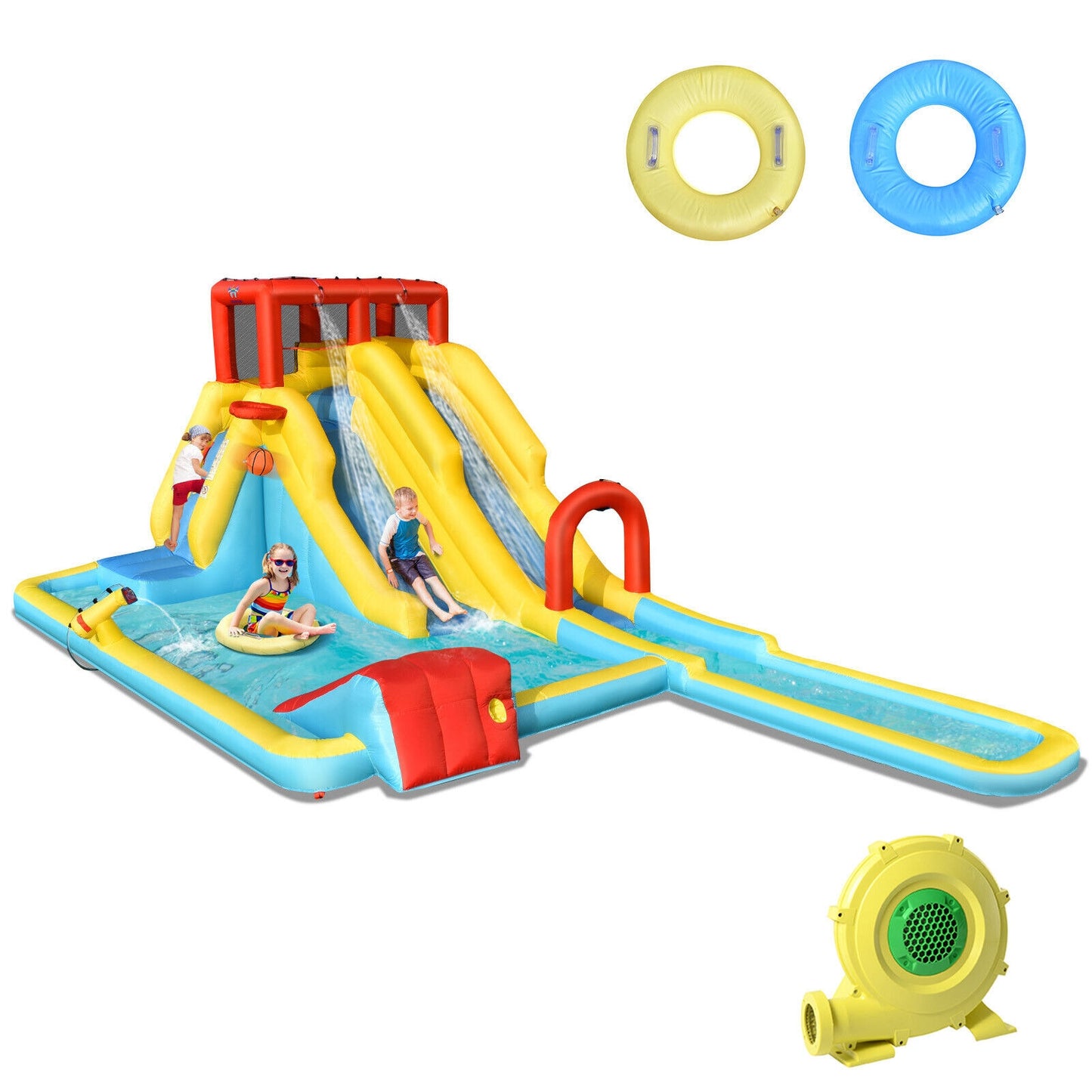 Inflatable Dual Slide Water Park, Climbing Bouncer With 735W Air Blower Bounce House at Gallery Canada