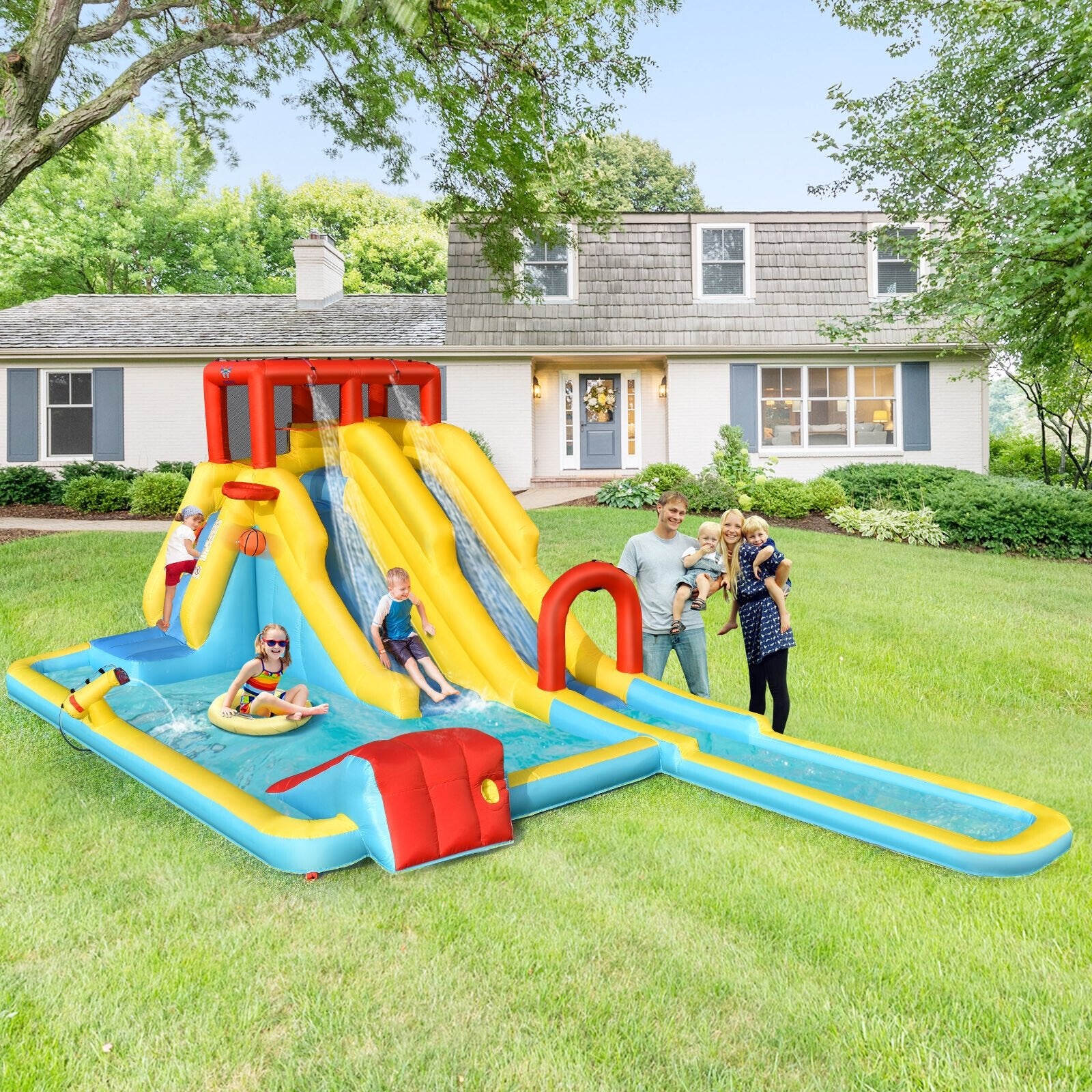 Inflatable Dual Slide Water Park Climbing Bouncer with 735W Air Blower - Gallery Canada