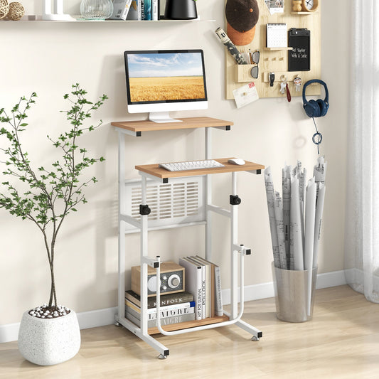 Standing Desk for Small Space Sit Stand Desk with Height Adjustable Desktop, Brown & White - Gallery Canada