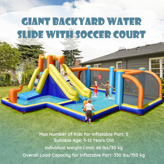 Giant Soccer Themed Inflatable Water Slide Bouncer with Splash Pool without Blower - Gallery Canada
