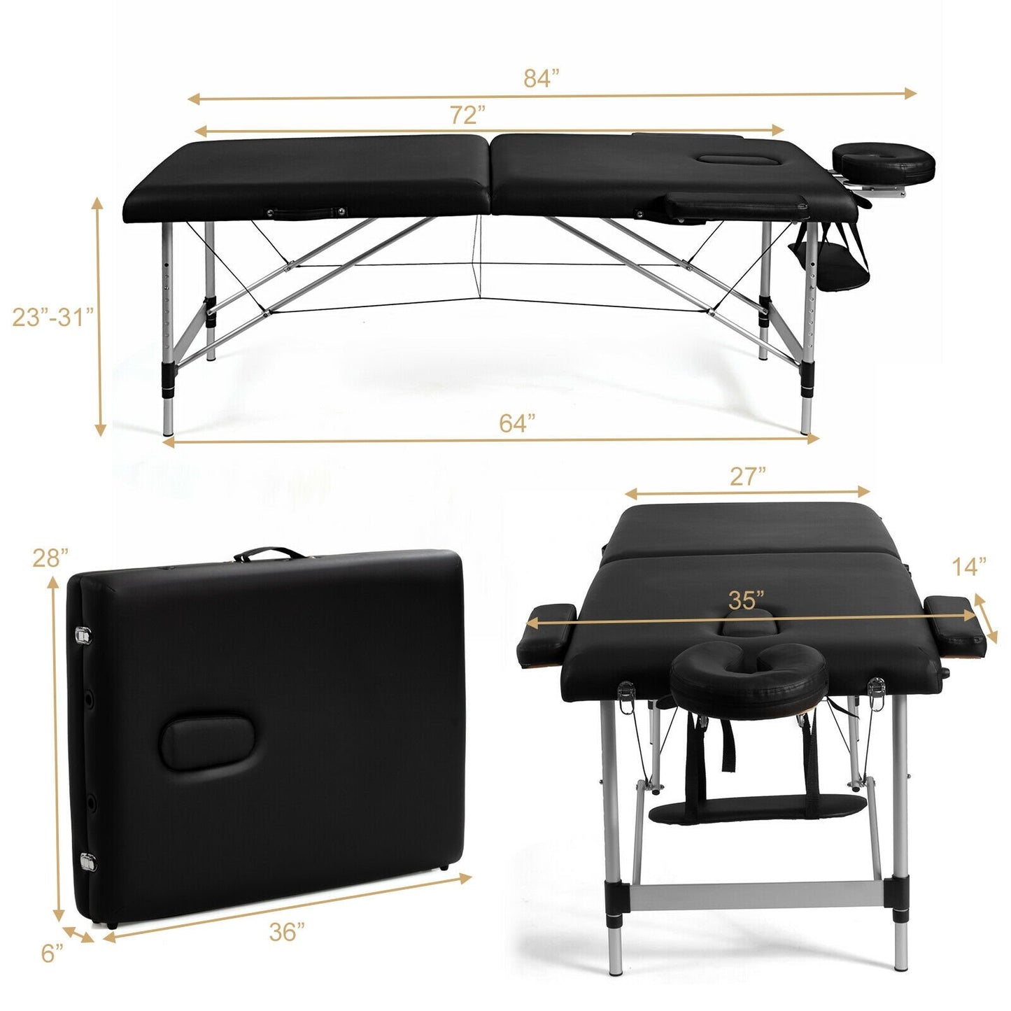 84 Inch L Portable Adjustable Massage Bed with Carry Case for Facial Salon Spa, Black - Gallery Canada