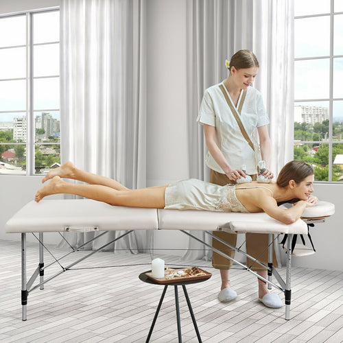 84 Inch L Portable Adjustable Massage Bed with Carry Case for Facial Salon Spa, White