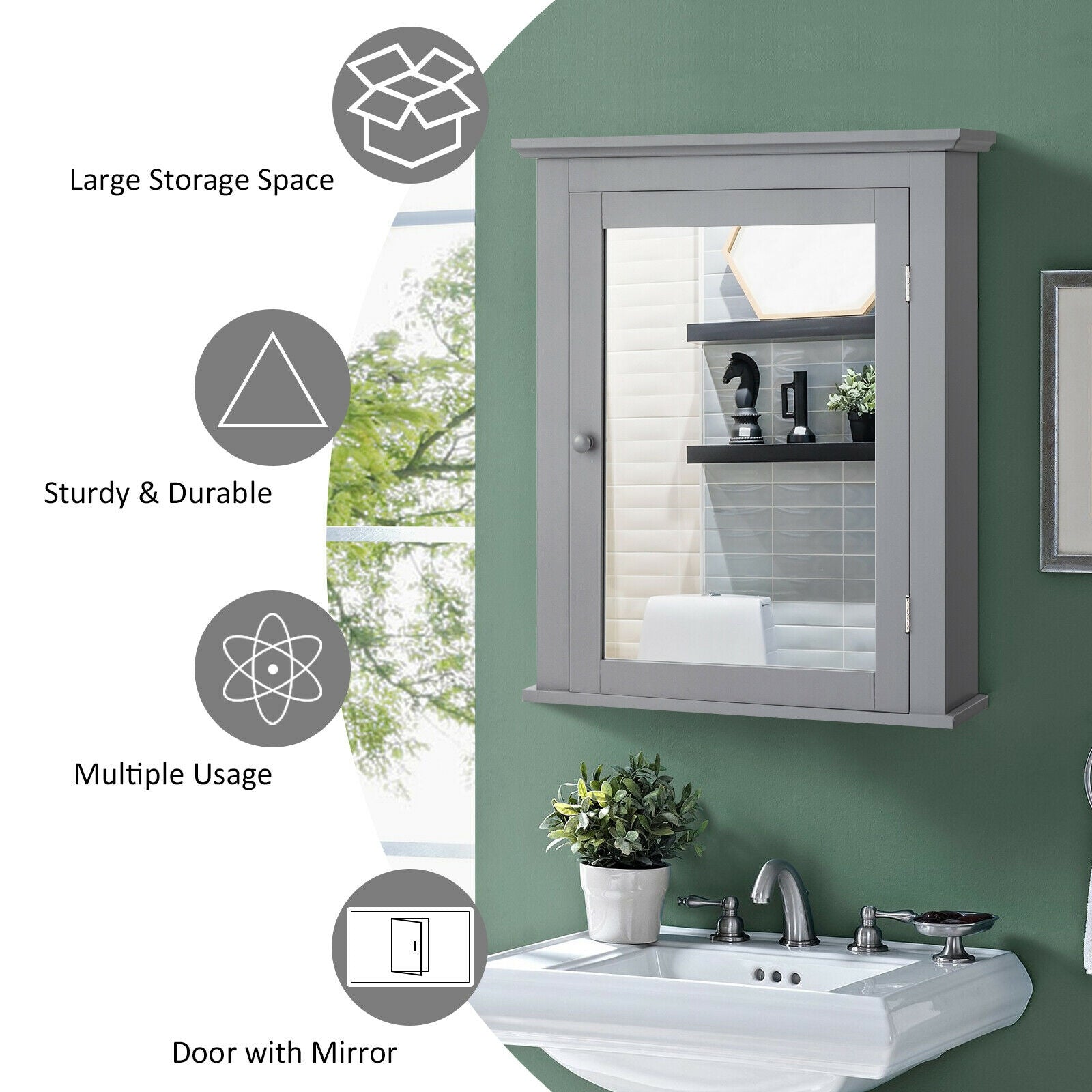 Wall Mounted Medicine Cabinet, Adjustable Shelf, Gray Wall Cabinets at Gallery Canada