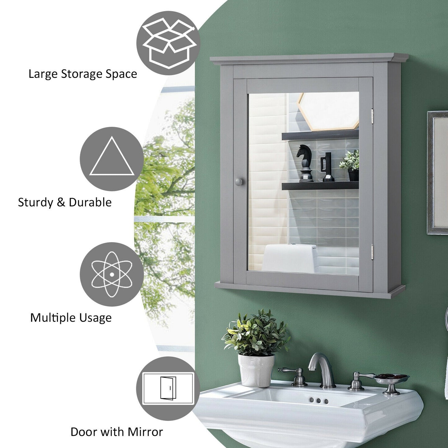 Wall Mounted Medicine Cabinet, Adjustable Shelf, Gray Wall Cabinets at Gallery Canada