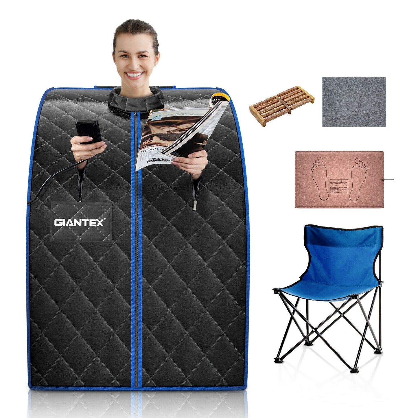 Portable Personal Far Infrared Sauna with Heating Foot Pad and Chair, Black Spa & Salon at Gallery Canada