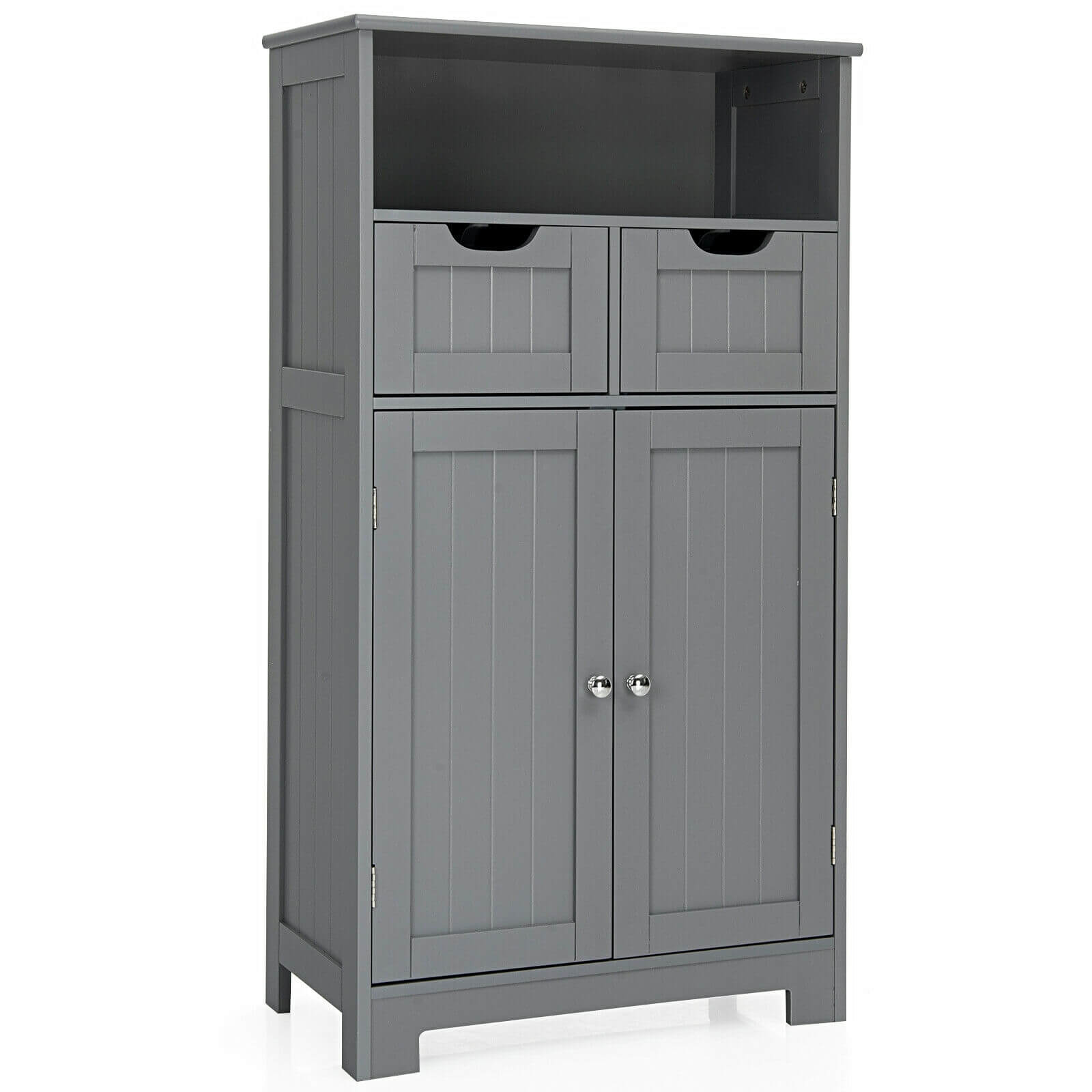 Bathroom Wooden Side Cabinet with 2 Drawers and 2 Doors, Gray Floor Cabinets at Gallery Canada