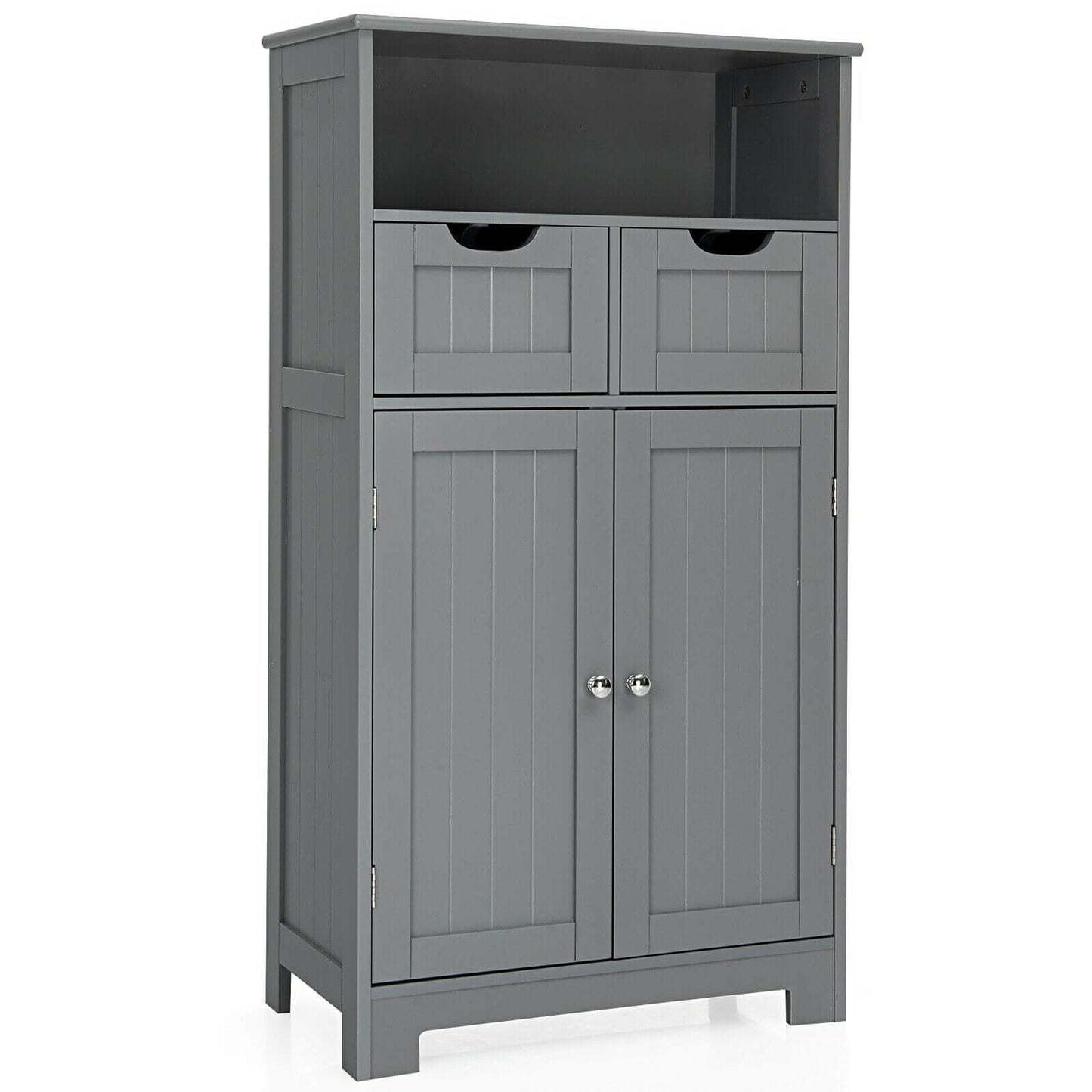 Wooden Bathroom Side Cabinet, 2 Drawers, 2 Doors, Gray