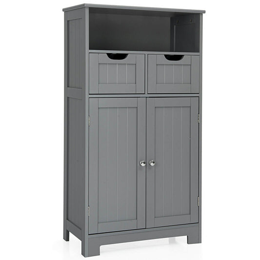 Wooden Bathroom Side Cabinet, 2 Drawers, 2 Doors, Gray Floor Cabinets Gray at Gallery Canada