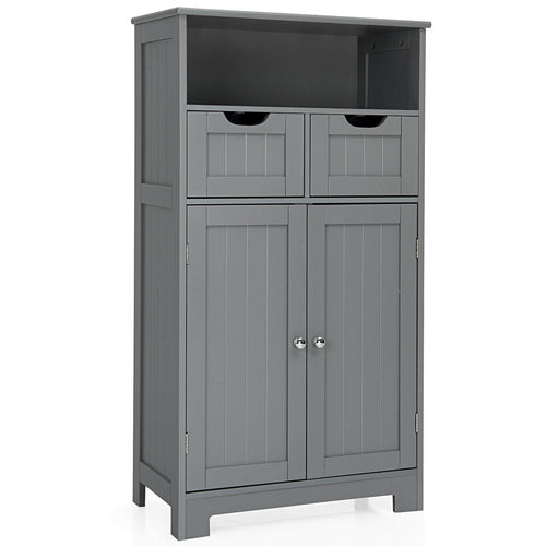 Wooden Bathroom Side Cabinet, 2 Drawers, 2 Doors, Gray