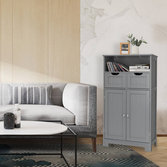 Bathroom Wooden Side Cabinet  with 2 Drawers and 2 Doors, Gray - Gallery Canada